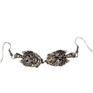 Wolf Head Silver-Tone Dangle Earrings With Hook Closure‎ For Women